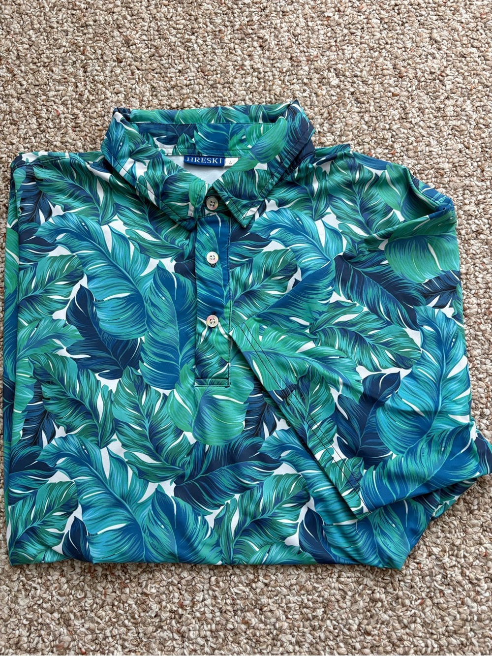 Hreski Men's Green Tropical Leaf Polo Shirt